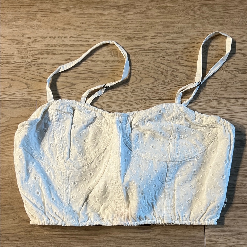 Hollister Cream Embroidered Crop Top
